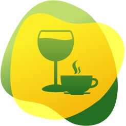 Icon of a glass of wine and a cup of coffee as avoiding caffeine and alcohol can prevent bloating